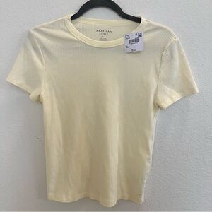 Light Yellow Ribbed Tee Soft Fitted Clean Girl Basic Spring Summer Layering Top
